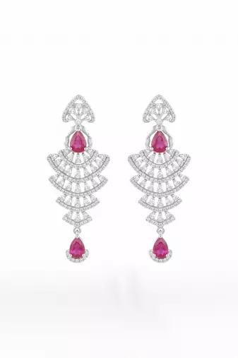 American diamond red ad earrings for women | party wear jewellery