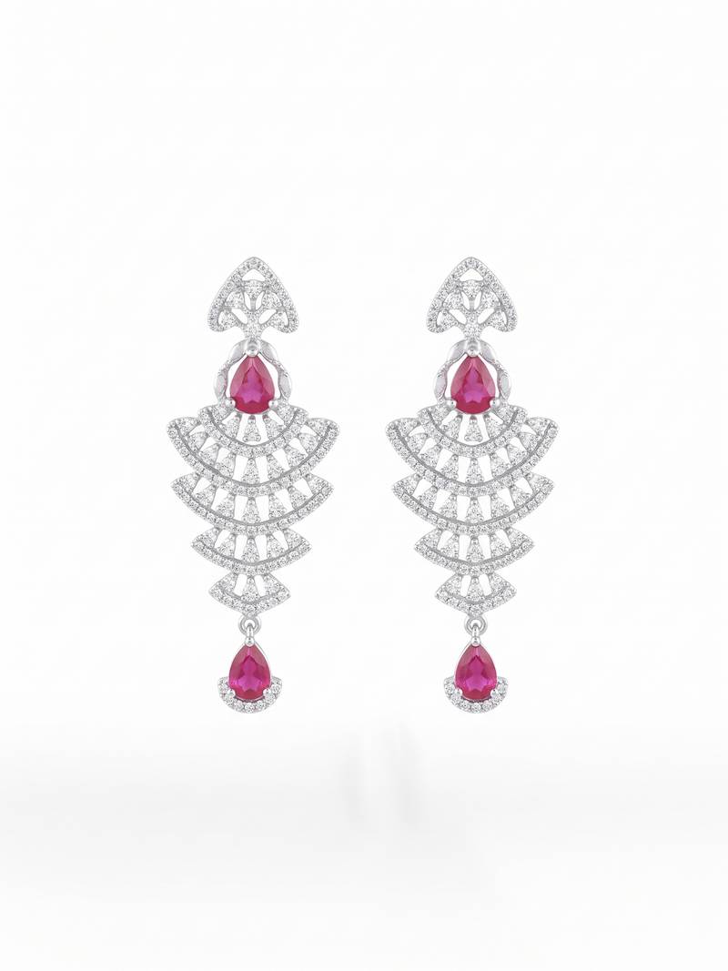 American diamond red ad earrings for women | party wear jewellery