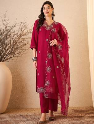 Pink color smart and fancy silk blend embroidered readymade salwar kameez 1