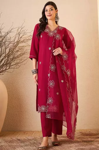 Pink color smart and fancy silk blend embroidered readymade salwar kameez