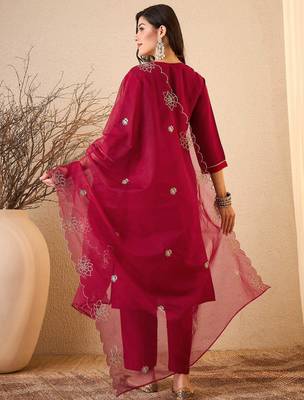 Pink color smart and fancy silk blend embroidered readymade salwar kameez 2