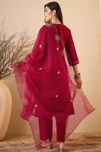 Pink color smart and fancy silk blend embroidered readymade salwar kameez