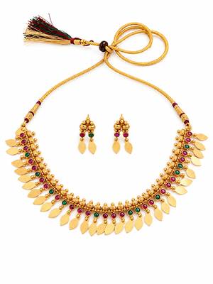 Gold plated temple necklace set with multicolor stones and matching earrings 3