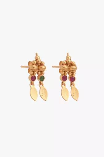Gold plated temple necklace set with multicolor stones and matching earrings