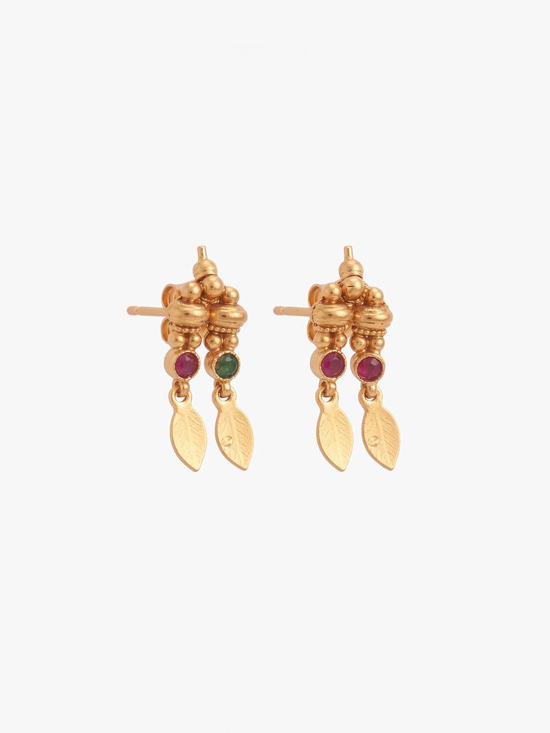 Gold plated temple necklace set with multicolor stones and matching earrings