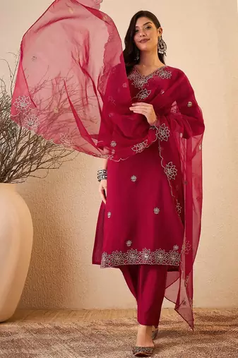 Pink color smart and fancy silk blend embroidered readymade salwar kameez