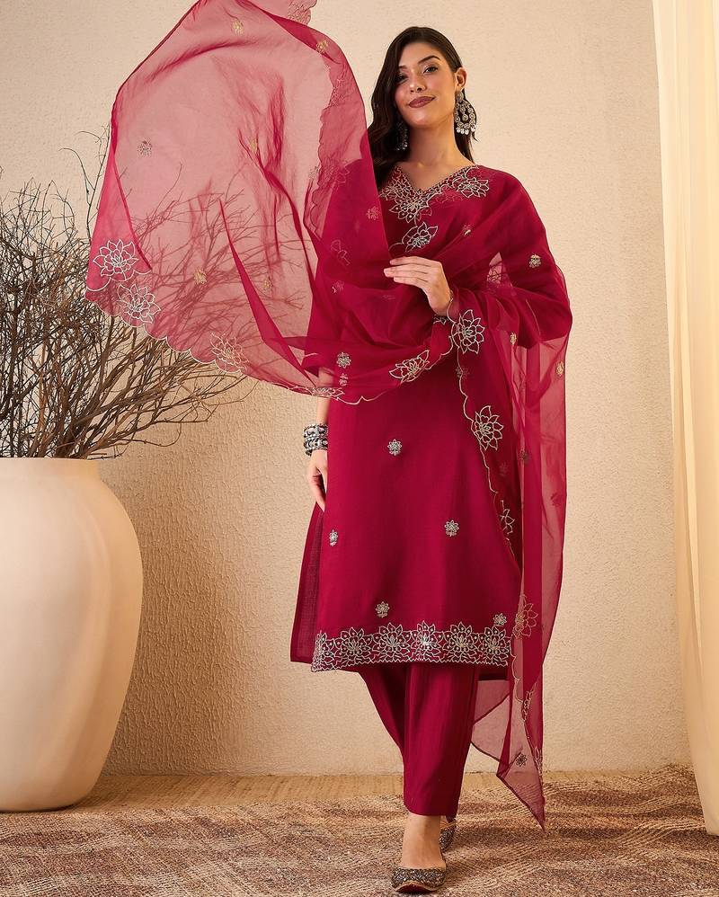 Pink color smart and fancy silk blend embroidered readymade salwar kameez