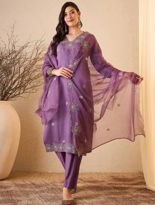 Purple color smart and fancy silk blend embroidered readymade salwar kameez 1