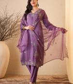 Purple color smart and fancy silk blend embroidered readymade salwar kameez
