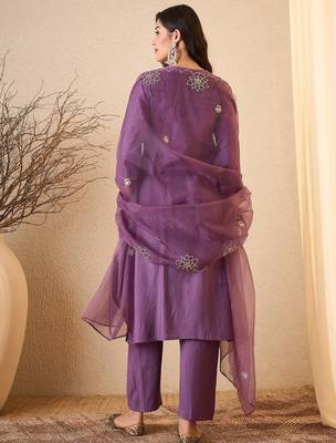 Purple color smart and fancy silk blend embroidered readymade salwar kameez 2