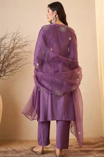 Purple color smart and fancy silk blend embroidered readymade salwar kameez
