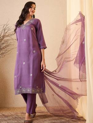 Purple color smart and fancy silk blend embroidered readymade salwar kameez 3