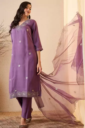 Purple color smart and fancy silk blend embroidered readymade salwar kameez