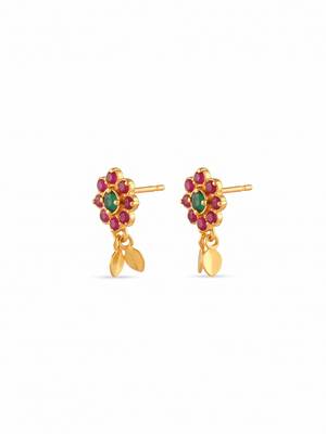 Gold plated temple necklace set with multicolor stones and matching earrings 4