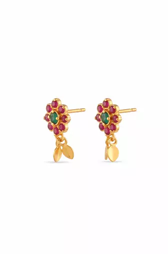 Gold plated temple necklace set with multicolor stones and matching earrings