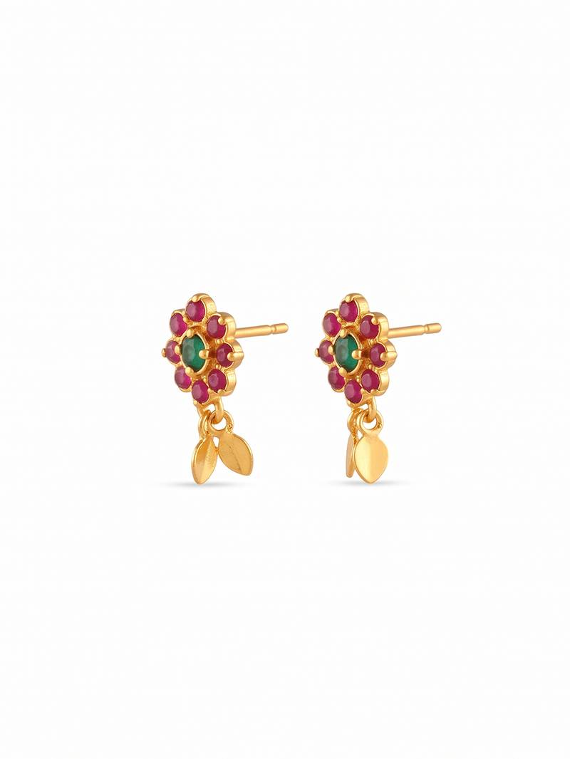 Gold plated temple necklace set with multicolor stones and matching earrings