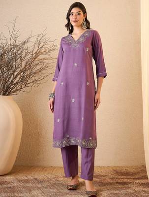 Purple color smart and fancy silk blend embroidered readymade salwar kameez 5