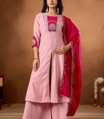 Baby pink color roman silk embroidered work readymade palazzo dress