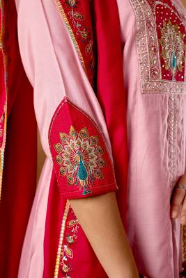 Baby pink color roman silk embroidered work readymade palazzo dress 4