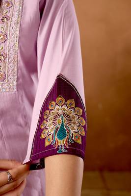 Levender color roman silk embroidered work readymade palazzo dress 4