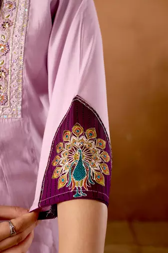Levender color roman silk embroidered work readymade palazzo dress