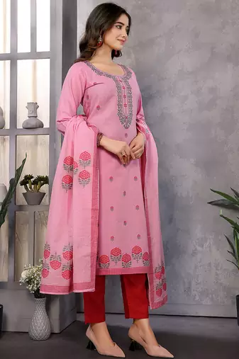 Pink color smart and stylish cotton fabric elegant kurta set