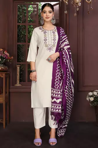 Beige color smart and stylish cotton fabric elegant kurta set