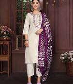 Beige color smart and stylish cotton fabric elegant kurta set
