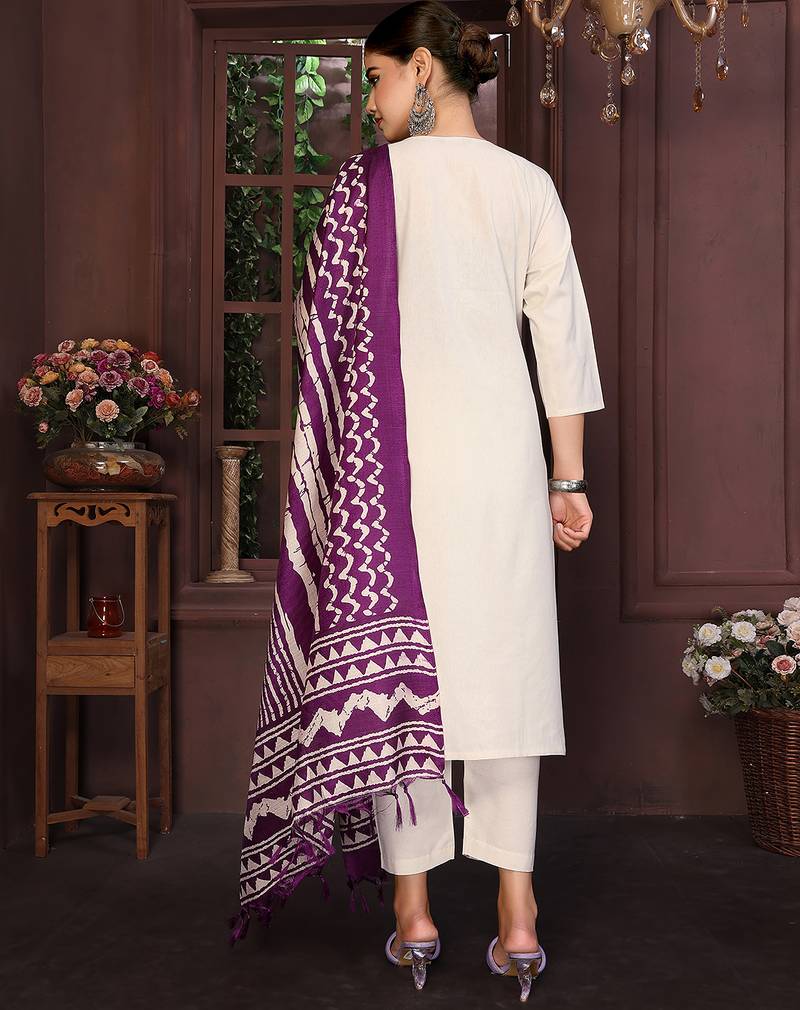 Beige color smart and stylish cotton fabric elegant kurta set