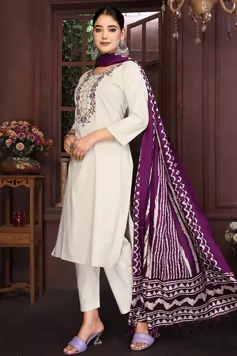 Beige color smart and stylish cotton fabric elegant kurta set
