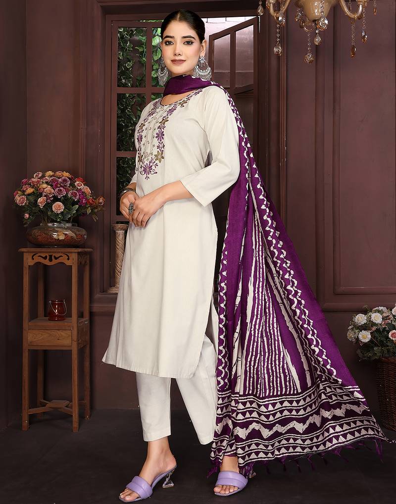 Beige color smart and stylish cotton fabric elegant kurta set