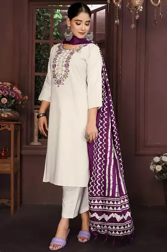 Beige color smart and stylish cotton fabric elegant kurta set