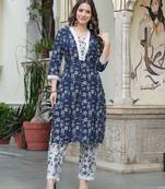 Navy blue color smart and stylish cotton blend fabric elegant kurta set