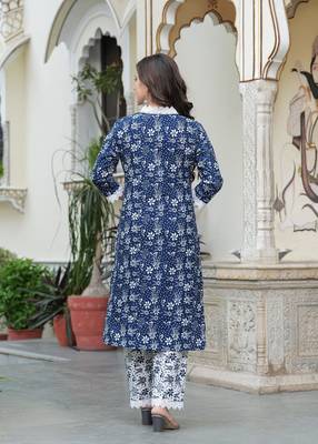 Navy blue color smart and stylish cotton blend fabric elegant kurta set 2