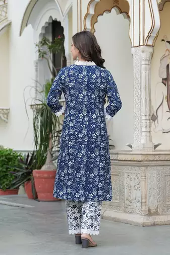 Navy blue color smart and stylish cotton blend fabric elegant kurta set
