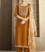 Mustard color smart and stylish chanderi fabric elegant kurta set