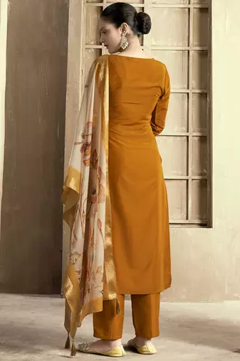 Mustard color smart and stylish chanderi fabric elegant kurta set