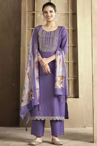 Purple color smart and stylish chanderi fabric elegant kurta set