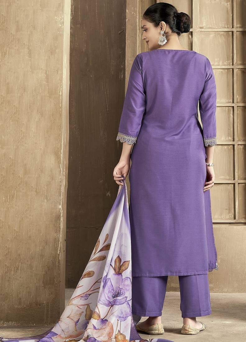 Purple color smart and stylish chanderi fabric elegant kurta set