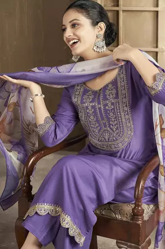 Purple color smart and stylish chanderi fabric elegant kurta set