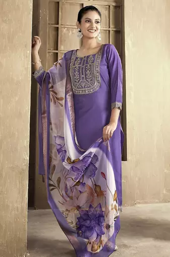 Purple color smart and stylish chanderi fabric elegant kurta set