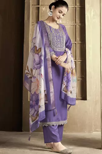 Purple color smart and stylish chanderi fabric elegant kurta set