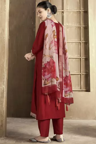 Maroon color smart and stylish chanderi fabric elegant kurta set