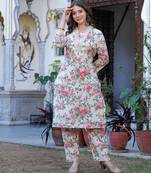 Beige color smart and stylish cotton fabric elegant kurta set