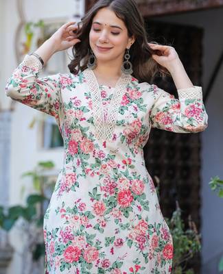 Beige color smart and stylish cotton fabric elegant kurta set 3