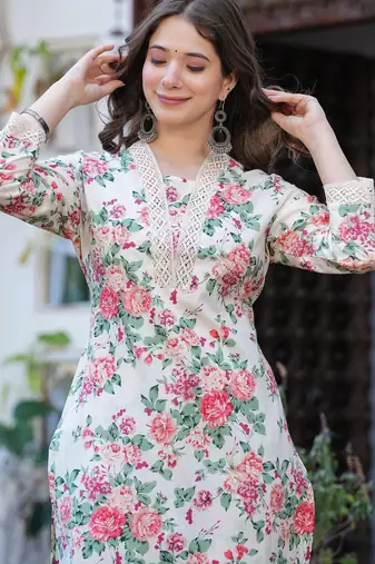 Beige color smart and stylish cotton fabric elegant kurta set