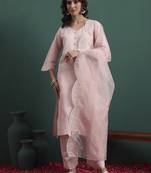 Pink color smart and stylish silk blend fabric elegant kurta set