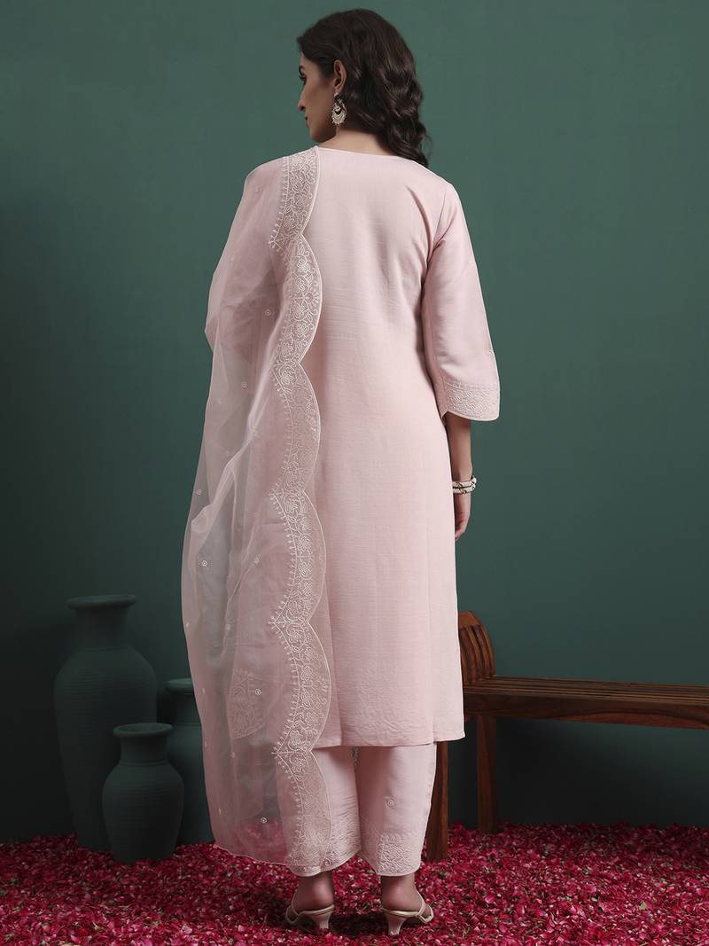 Pink color smart and stylish silk blend fabric elegant kurta set