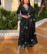 Black color smart and stylish viscose chanderi fabric elegant kurta set