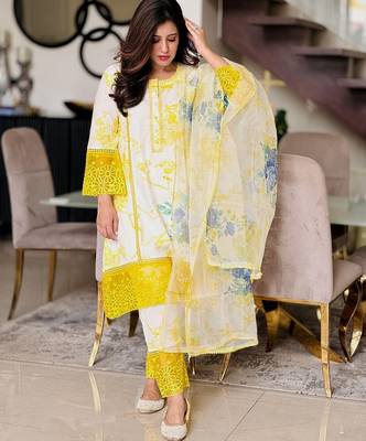 Yellow color smart and stylish viscose fabric elegant kurta set 1
